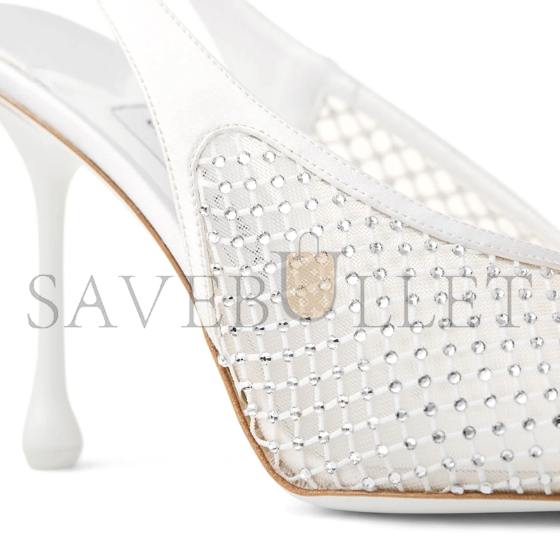 JIMMY CHOO ISA 95 WHITE CRYSTAL MESH SATIN PUMPS ISA95QHS